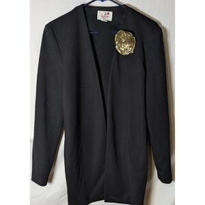 Vintage Caron Chicago Black Knit Cardigan Sweater Size 8 Gold Flower Made USA